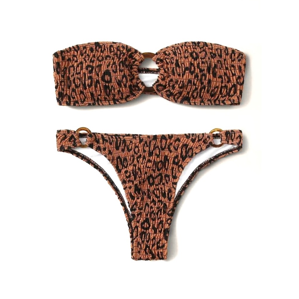 Leopard print ruched bikini set swim bandeau - Picture 2 of 3